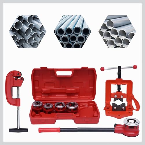 Miniatura 5 de Futchoy BSTP - Juego de roscadores de tubos tipo trinquete con 5 troqueles de 38 pulgadas, 12 pulgadas, 34 pulgadas, 1 pulgada, 1-14 pulgadas y