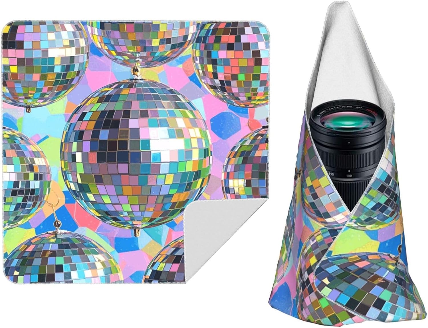 Disco Ball Pattern Camera Protective Wrap Anti-Scratch Dustproof Lens Protector Wrapper Magic Self-Adhesive Cloth Portable Lazy Makeup Bag For Dlsr Slr Lens Tablet 14"" X14