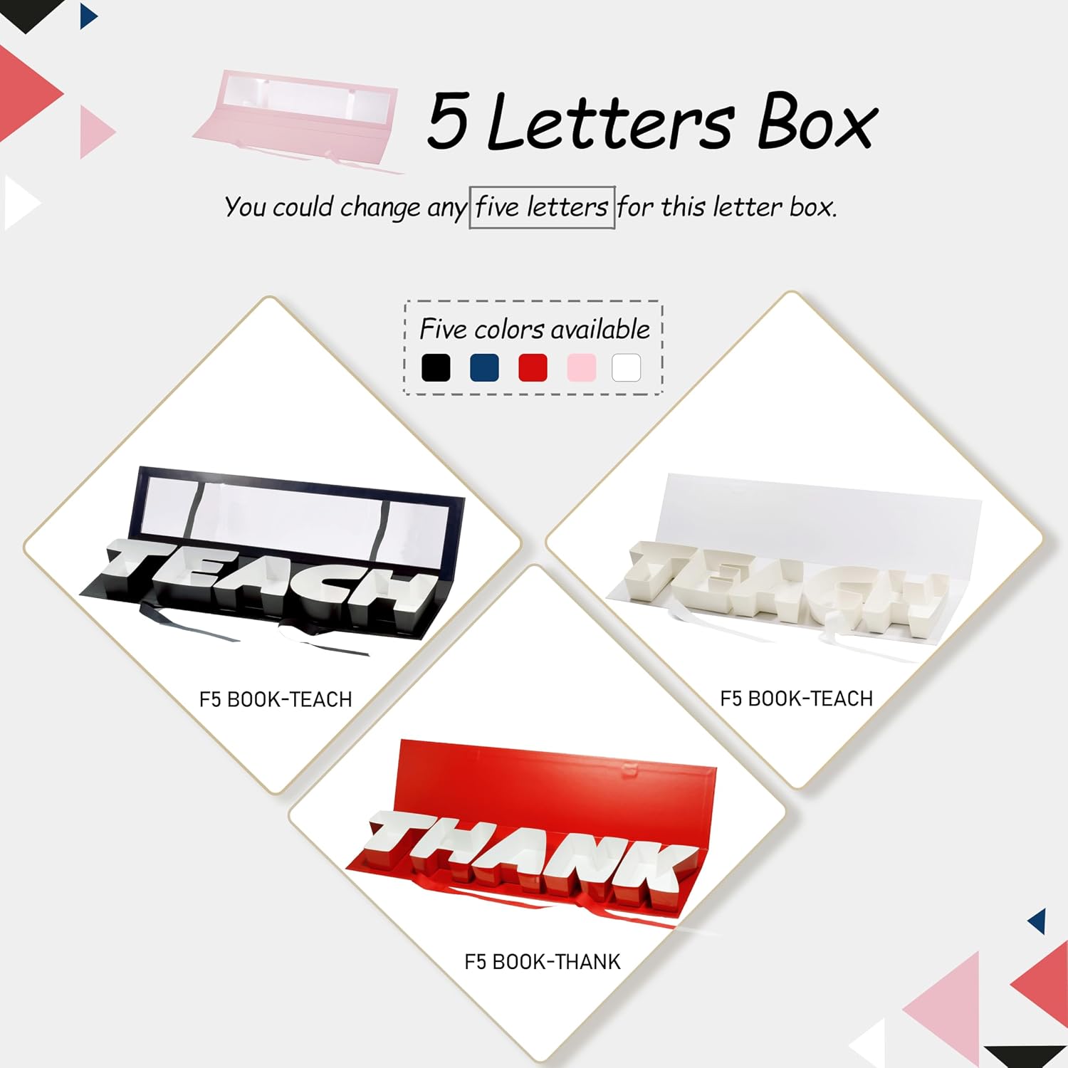 Geoto 25.7"x6"x2" Pink/Red/White/Black/Navy Blue Creative Teachers' Day Cardboard Gift Wrapping Box, Idea Fillable TEACH Letter Shaped Gift Boxes (Pink with Window) image 4