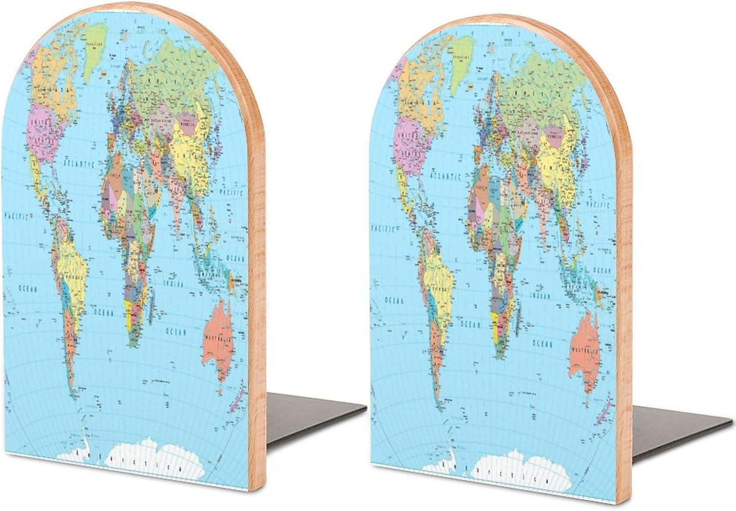 2 Pack Wood Bookends, World Map Blue Non-Skid Book Ends for Heave Books, Decorative Bookends for Shelves Desk, Book Stoppers Book Holders for Home Office Library School 2 Pack Wood Bookends, World Map Blue Non-Skid Book Ends for Heave Books, Decorative Bookends for Shelves Desk, Book Stoppers Book Holders for Home Office Library School