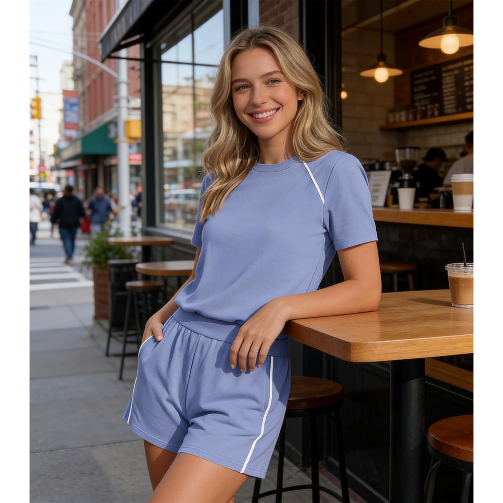 amropi Tuta Donna Completo Estiva 2 Pezzi da Jogging con Maglietta a Maniche Corte e Pantaloncini a Righe Sportiva Casual Lounge Set