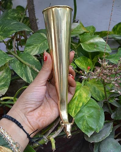 Miniatura 3 de Gaumukhi Gaumukhi Shringi Shring Shrungi de latón puro para Puja Rudrabhishek Abhishekam patra Olla de baño para Pooja Hindú Dios (10 pulgadas)