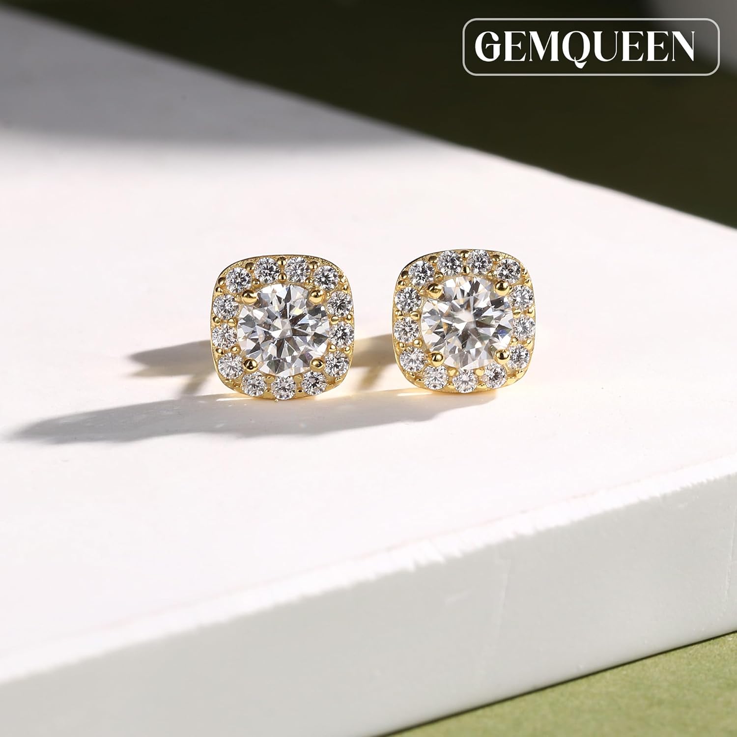 Moissanite Halo Earrings Studs : 18K Gold Plated 925 Sterling Silver Earrings for Sensitive Ears Women Men Hypoallergenic Dainty Stud Earring Jewelry Round Cut D Color VVS1 Clarity 1CT - Image 2