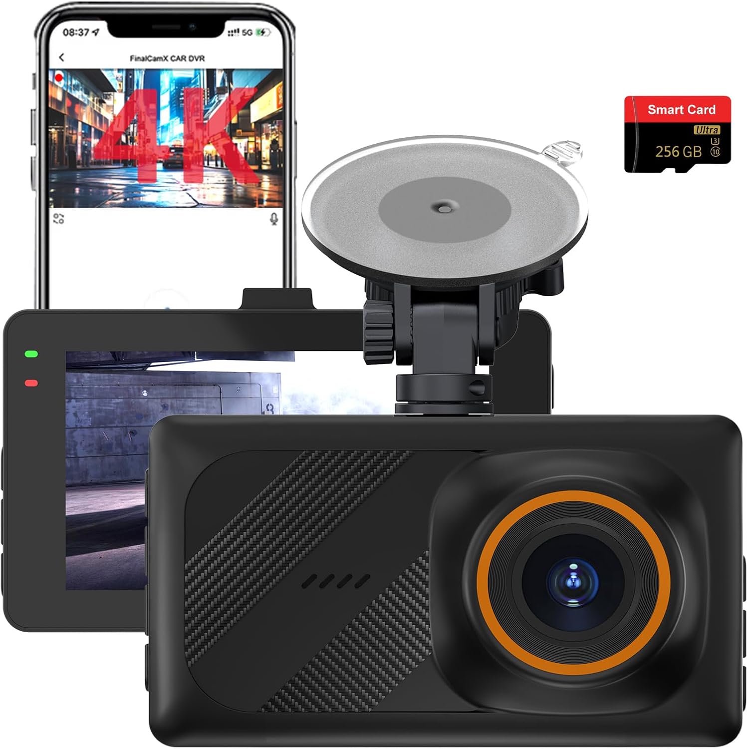 4K+2K Dash Cam Front and Rear, WiFi Dash Cam, 170°+160° Wide Angle, 3.0" IPS Display, Night Vision, G-Sensor, WDR, 24H Parking Monitor, with 256GB SD Card (3 inch)