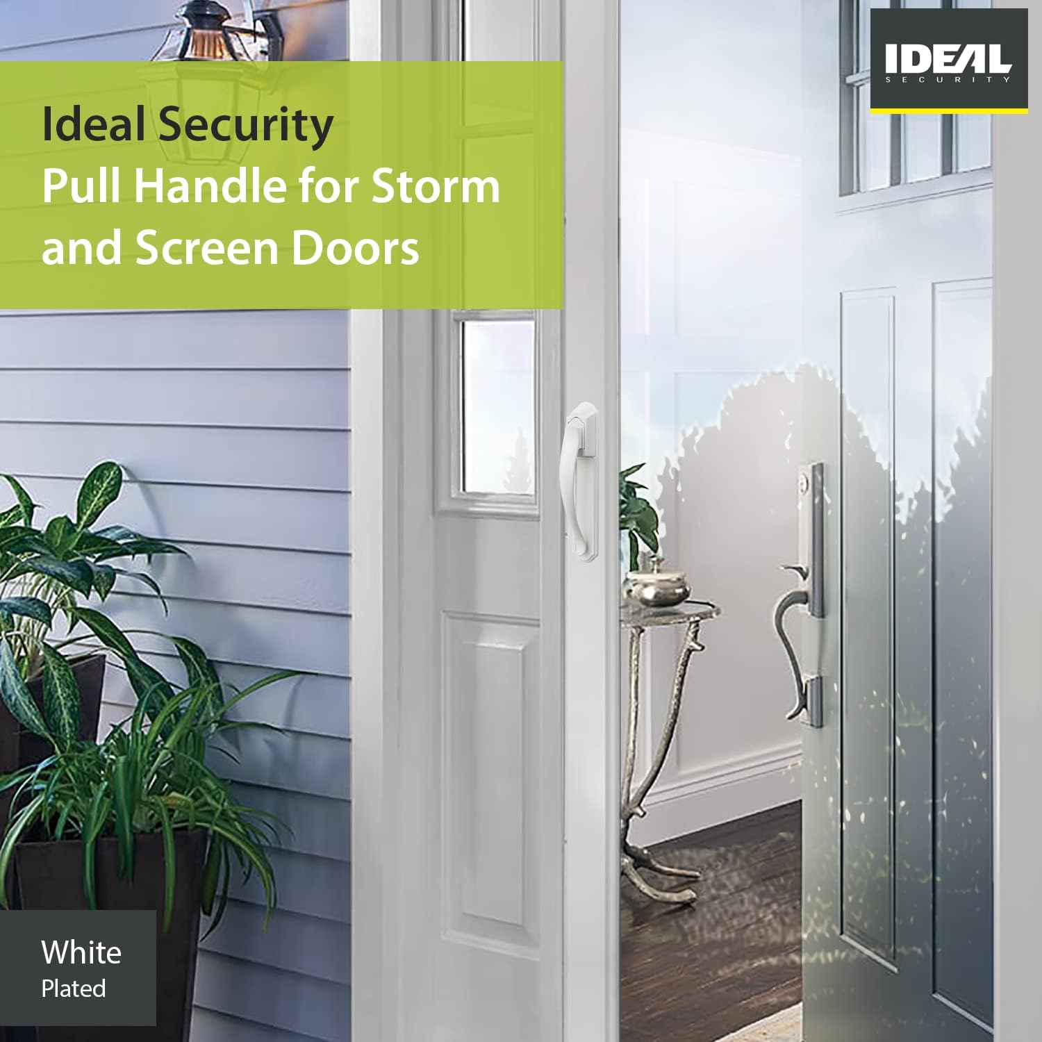 Ideal Security SKDXW DX Pull Handle Set for Storm and Screen Doors Easy Upgrade, No Lock, White