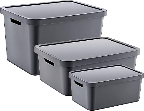 Smartware Set of 3 Stafi Box Anthracite with Lid (4.5-12-18 LT)
