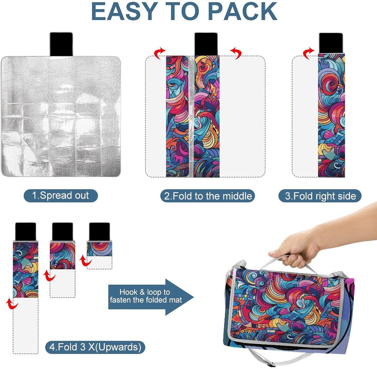 Outdoor Picnic Blanket Extra Large Beach Blanket Waterproof Picnic Mat Color Abstract Pattern Drawing Camping Blanket Portable with Carry Strap Park Blanket for Grass Camping Park