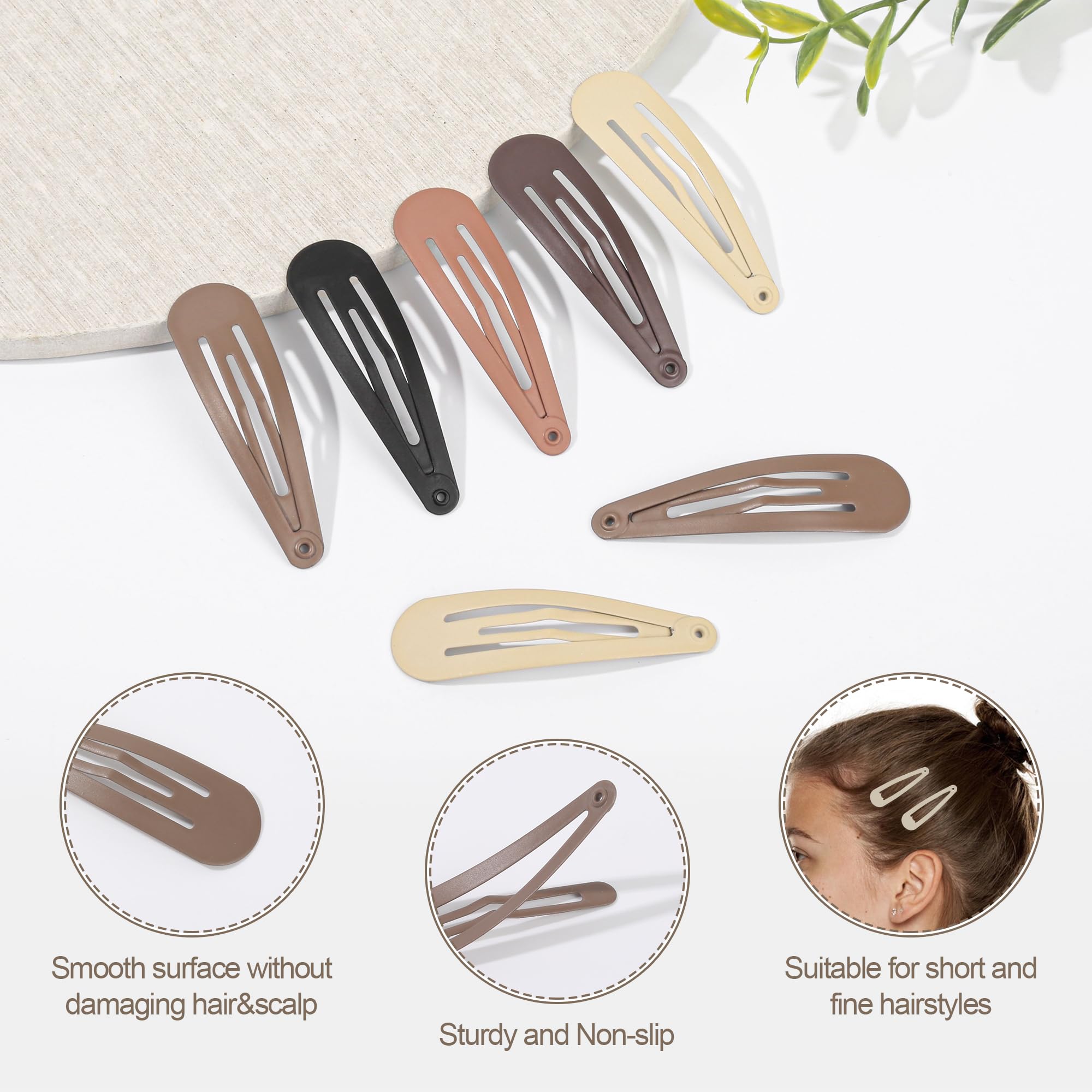 100 pinzas para el cabello a presión para mujeres y niñas, accesorios de pinzas de metal antideslizantes para el cabello, horquillas mate, 5 colores, 2 x 0.55 pulgadas 4