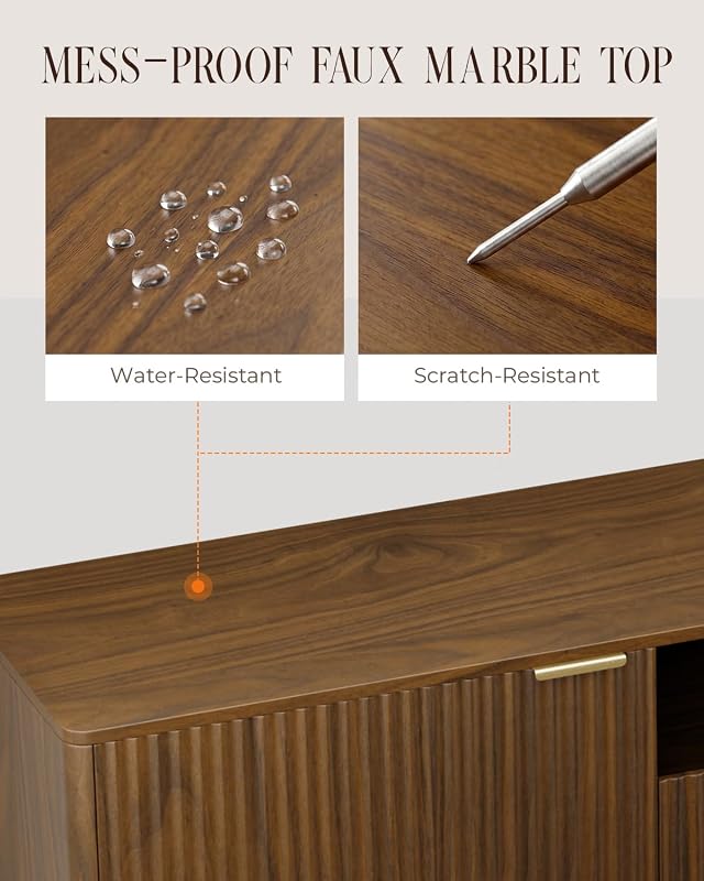70 Inch Fluted TV Stand with Storage for Living Room, Walnut image 4