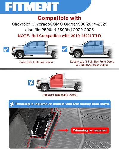 Miniatura 2 de FengYu Caja de Almacenamiento Bajo el Asiento Compatible con Chevy Chevrolet Silverado 1500/GMC Sierra 1500 2019-2026, Silverado/Sierra