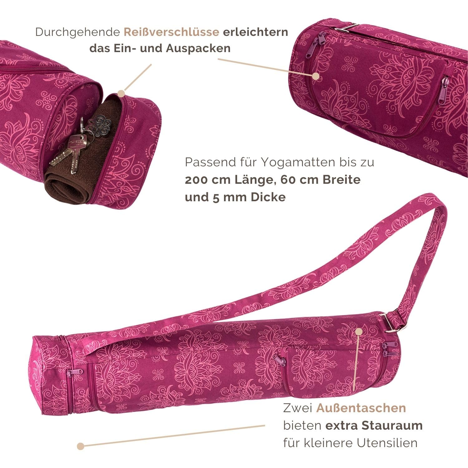 Bodhi Yogatasche ASANA Bag Cotton | Maharaja Collection | Yogamattentasche in verschiedenen Größen | Baumwolltasche für Yogamatte & Zubehör | inkl. Außentaschen