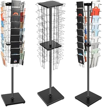 36 Pocket Rotating Magazine Holder Floor-Standing Magazine Display Rack for Comics, Brochures, and Literature in Retail and Office