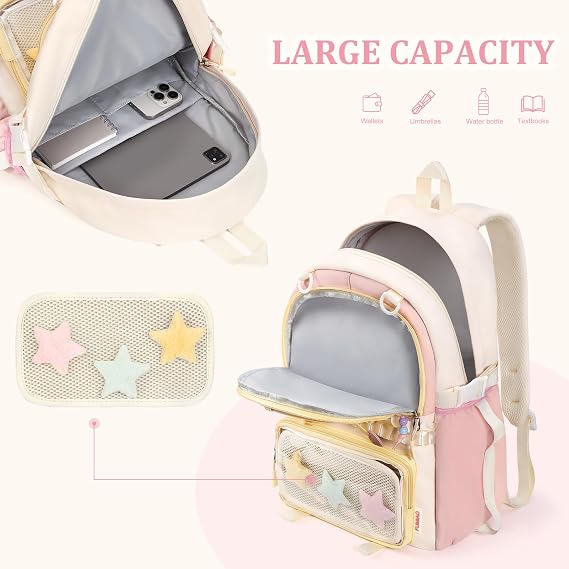 TIAASTAP Kawaii School Backpack Cute School Bag - Preppy Ita Backpack Aesthetic Japanese Schoolbag for Girls Kids Boys Teenage (Pink)