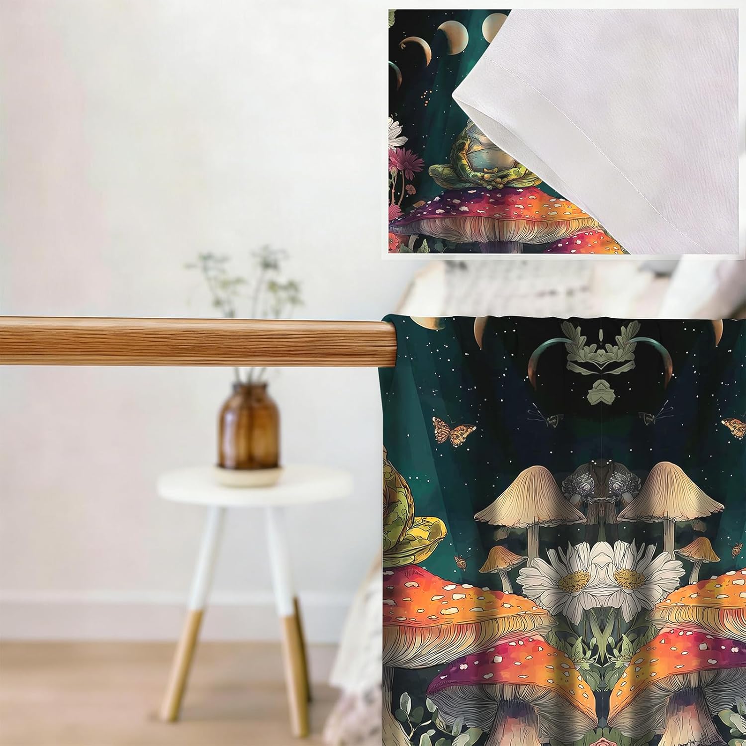 Frog Mushroom Kitchen Curtains 28W X 36L Inch 2 Panels Rod Pocket Small Short Cafe Curtain Window Drapes Treatment Bathroom Home Decor - view 3