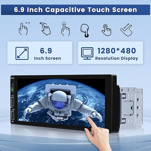 Miniatura 3 de Hikity Estéreo de coche de 6.9 pulgadas con Carplay inalámbrico Android Auto Single DIN pantalla táctil Radio de coche con Bluetooth 5.0 Mirror Link