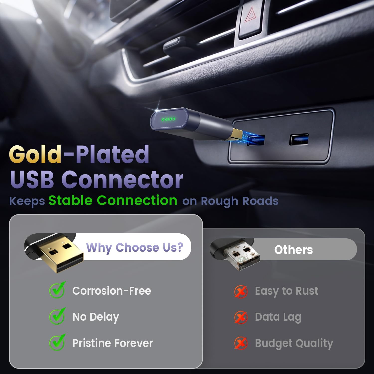 Wireless CarPlay Adapter & Android Auto (Mini & 2026 New) | USB-A/C Mini Car Dongle | Gold-Plated USB Connector | Bluetooth 5.4 | Plug & Play Auto Reconnect| for 2016+ OEM Wired Cars