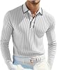 Suéter polo de punto para hombre, casual, manga larga, texturizado, ligero, con botones, a rayas, para golf 1