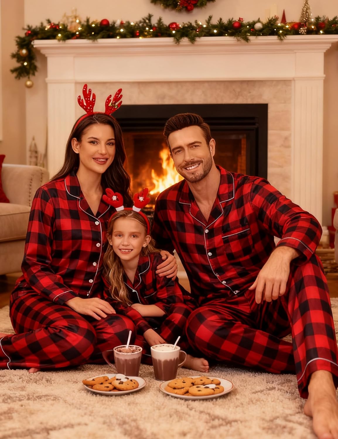 SWOMOG Family Matching Pajamas Set Satin Long Sleeve Button Down 2 PCS Pjs Pajama Top & Pants Holiday Sleepwear Set - Image 3