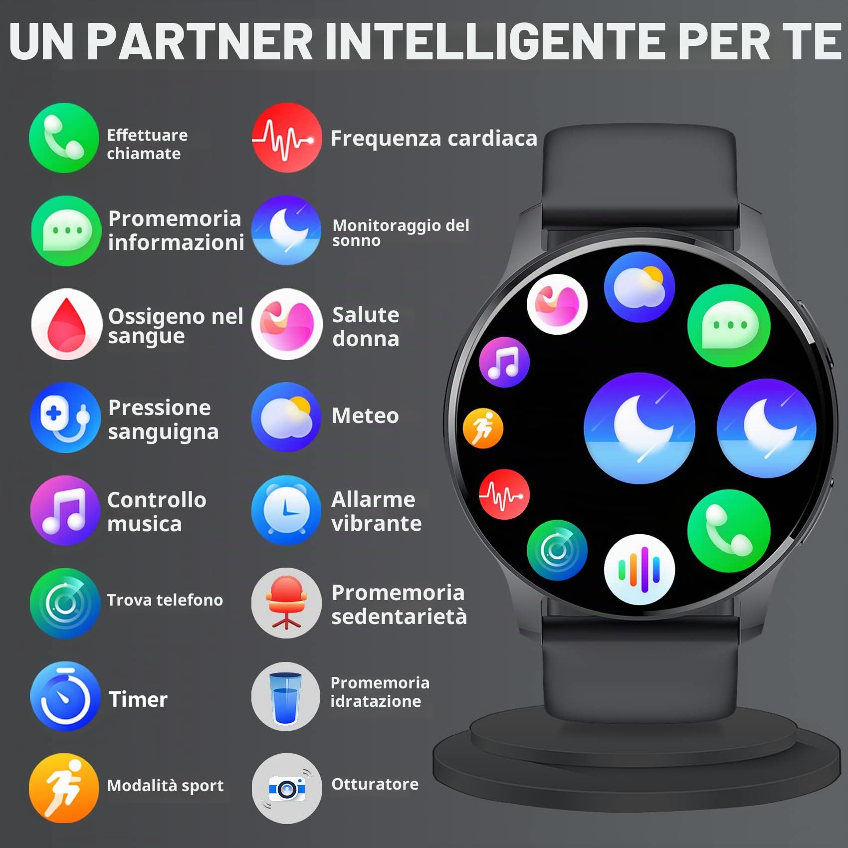 Smartwatch Donna Uomo Orologio Chiamata e Notifiche Messaggi Assistente Vocale Smart Watch per Android iOS Fitness Orologio Digitale con Cardiofrequenzimetro, SpO2, Sonno, Contapassi, 20 Sportivo