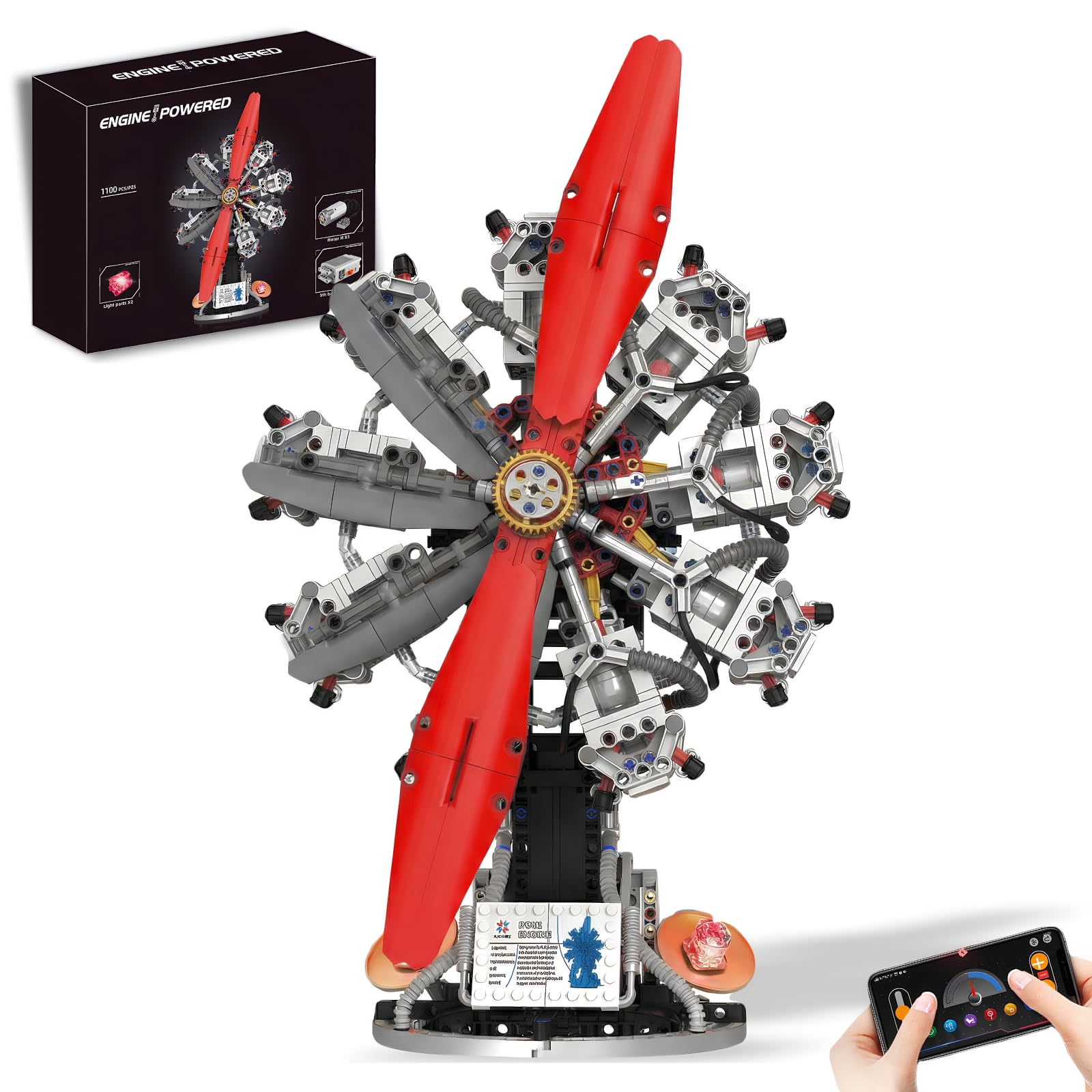 AoreSpty 9-Cylinder Radial Engine Model, 1100Pcs Build Your Own Engine with Propeller, STEM Toys for Adults to Build, Mechanical Engineering Kits for Kids & Teens