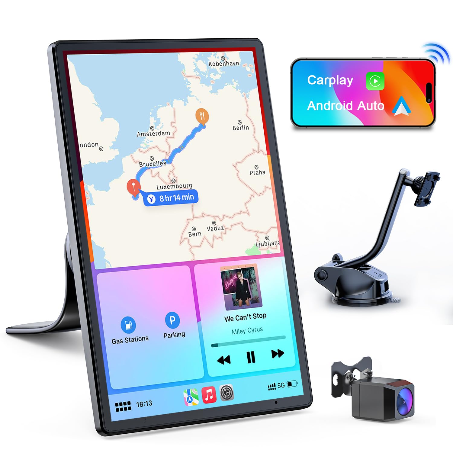 Avylet 8'' Tragbares Carplay Display für Apple CarPlay & Android Auto, 1440x900 Touch Bildschirm, Magnetische Halterung, OTA-Updates, 1080P Rückfahrkamera, Bluetooth, Sprachsteuerung, GPS-Navigation