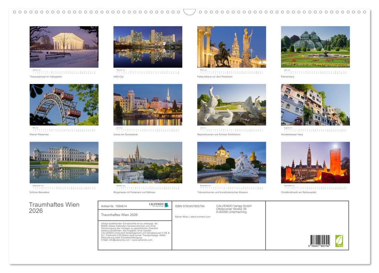 Traumhaftes Wien 2026 (Wandkalender 2026 DIN A2 quer), CALVENDO Monatskalender: 12 atemberaubende Fotografien aus dem facettenreichen Wien (CALVENDO Orte)