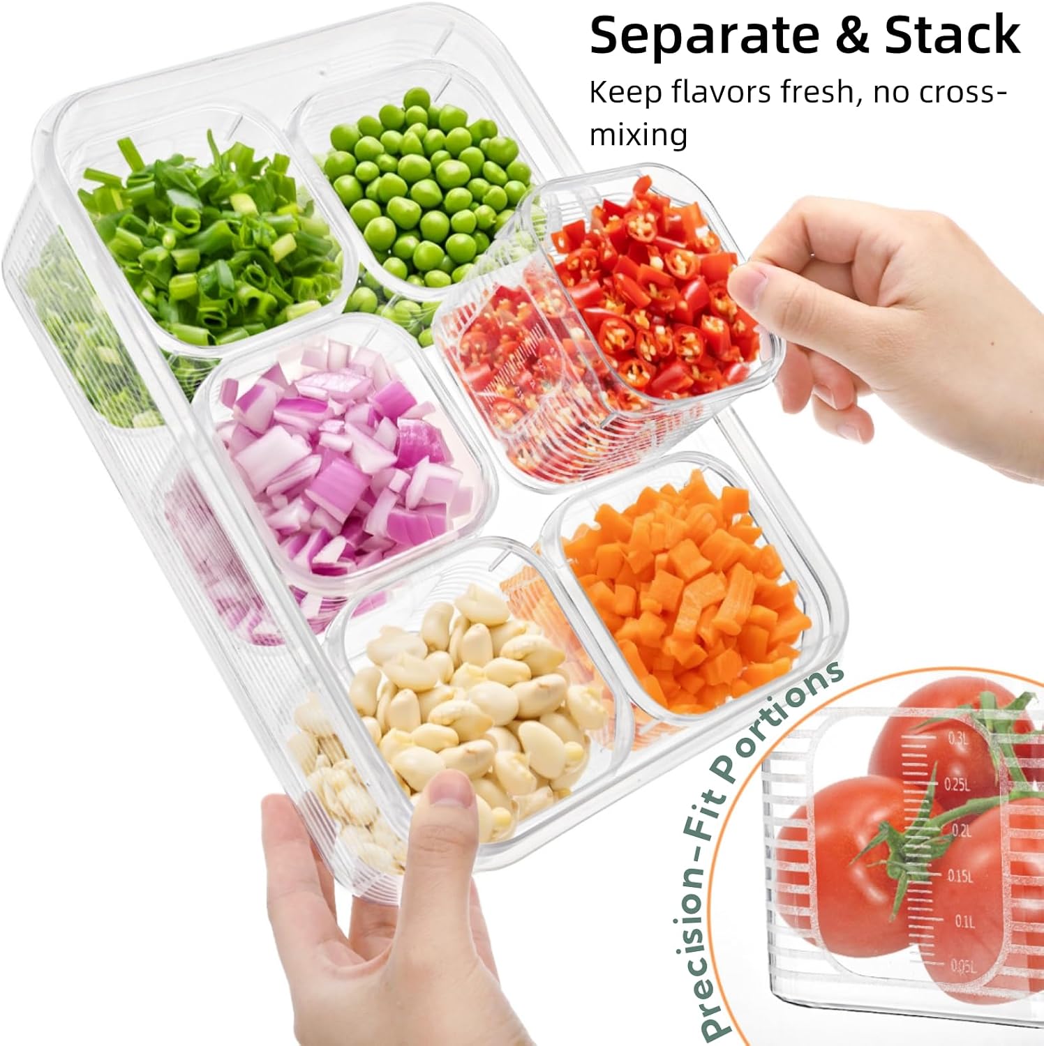 28 Pcs Salad Bar Container for Fridge, Plastic Food Storage Organizer with Lid, Stackable Refrigerator Bins with 24 Individual Removal Boxes, Reusable Meal Prep Container for Fruit, Vegetable