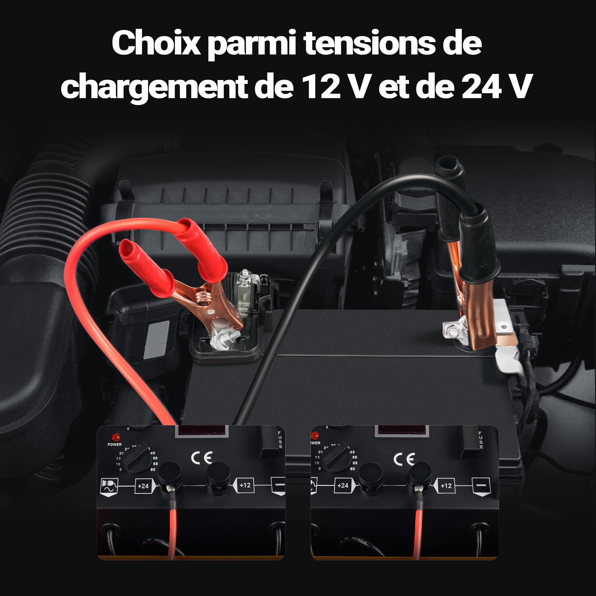 Wiltec Chargeur de Batterie 12 V/24 V Boost 830 – Puissance 1100-2200 W – pour Batteries 50-900 Ah – Chargement Rapide de Bus, Motos, camions, Voitures