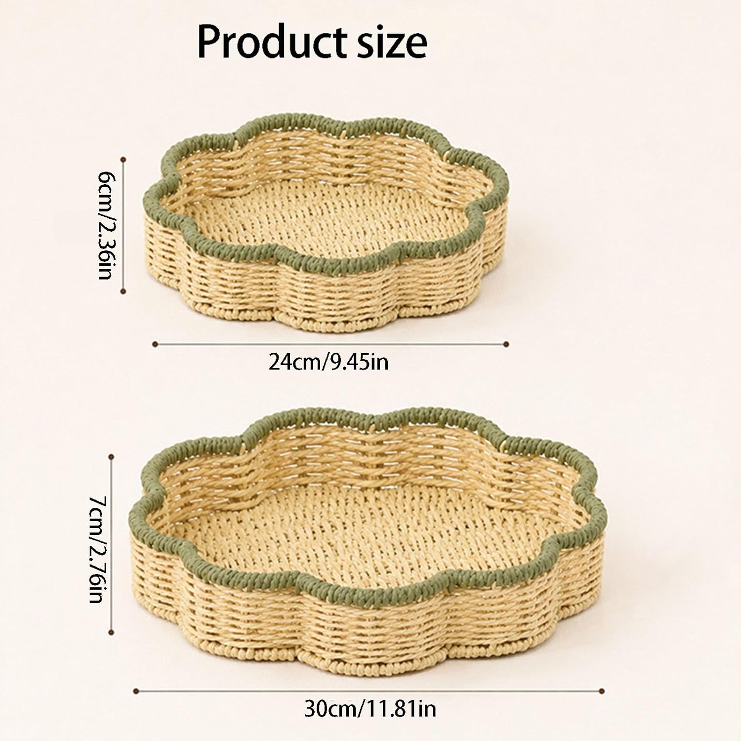 Sturdy Rattan Design Storage Containers 2 Pieces Functional Home Decors Accessory Flower Shape Basket Storage Bin Paper Rope Organizers