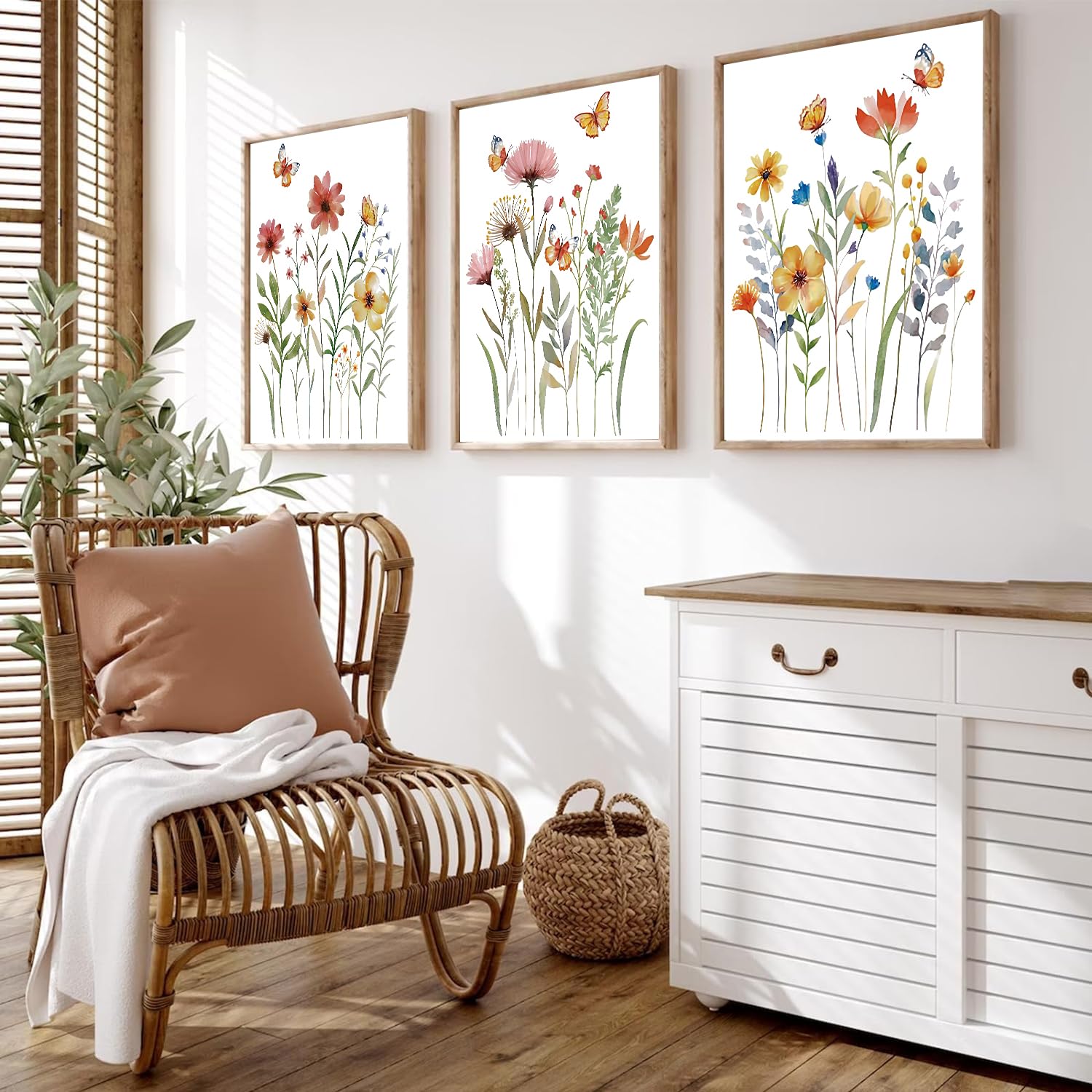 DXOAGXQ Floral Botanical Canvas Wall Art,Colorful Wildflower Wall Decoration,Retro Plant Flower Poster Set of 3,Country Cottage Bedroom Living Room