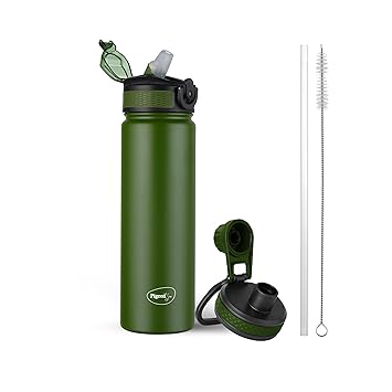 Pigeon by Stovekraft Rush Thermos Stainless Steel Sipper Flask 750ml with Straw,Cleaner and Additional Screw Cap| 24 Hours Hot and Cold|Ideal Usage for Office Men/Women|School/College|Travel|Green - image, photos