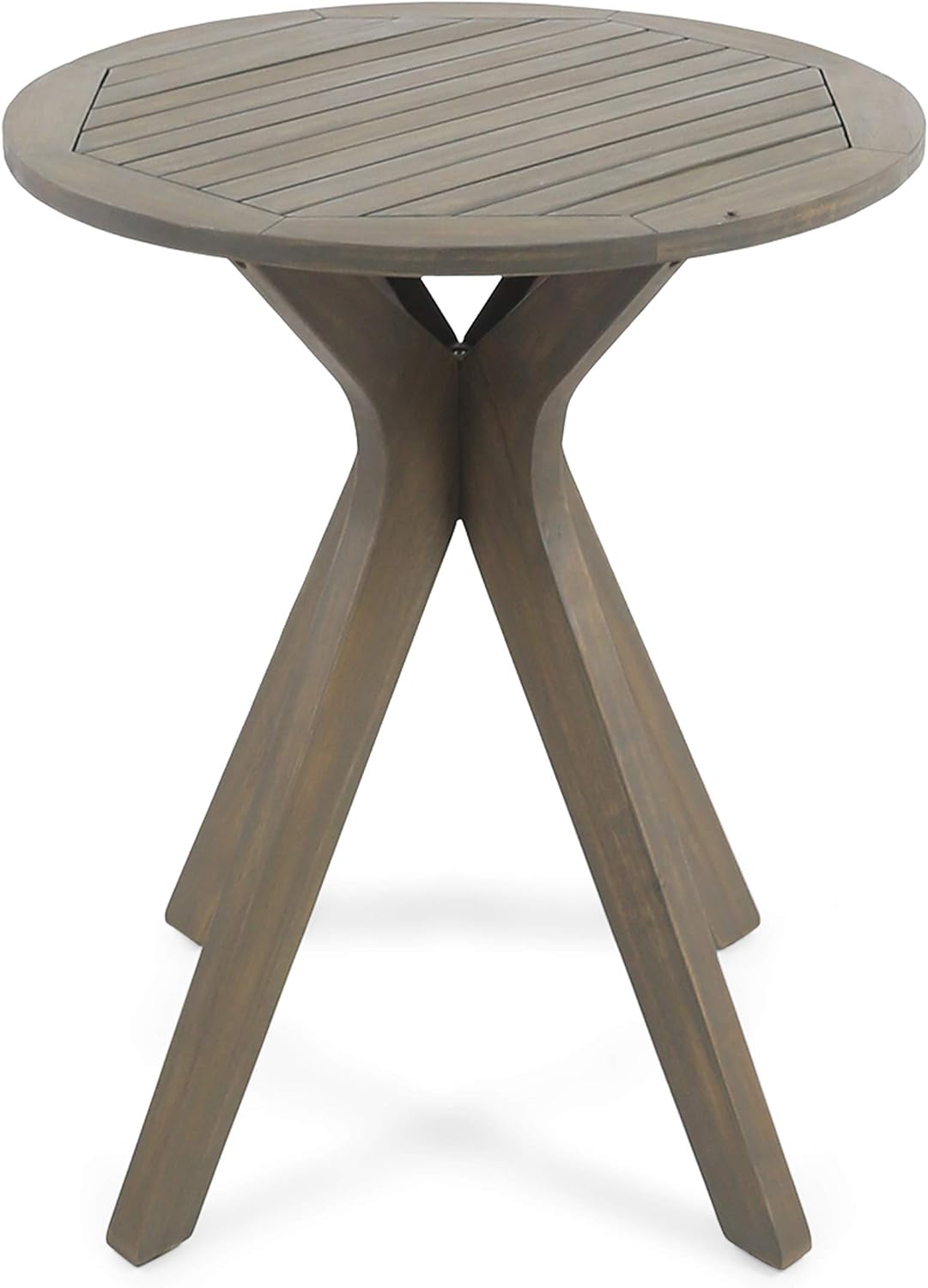 GDFStudio Outdoor Round Acacia Wood Bistro Table with X Legs, Grey