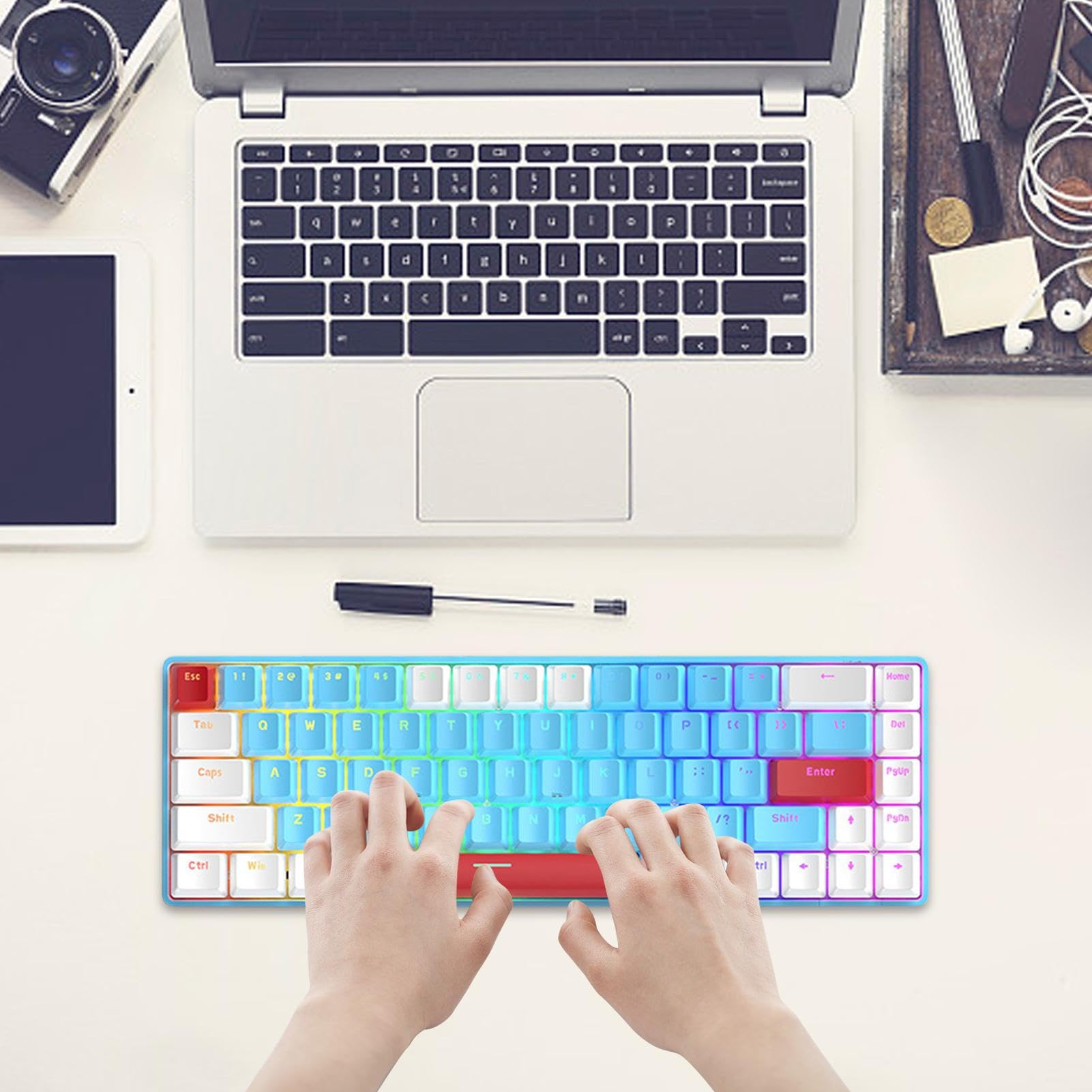 Teclado mecánico 60%, Teclado con Cable retroiluminado RGB, Compacto de 68 | teclas para laptop, escritorio, PC, teclas programables para escribir, oficina, estudio, 12.28 x 4.06 x 1.54 pulgadas