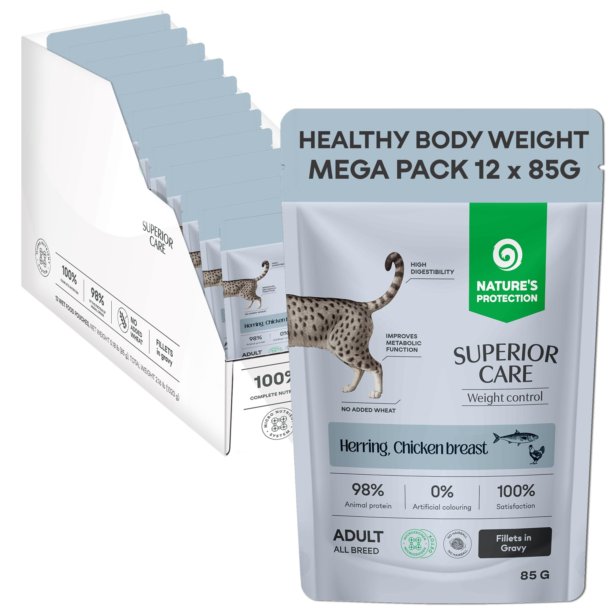 Nature's Protection Superior Care Wet Cat Food, Herring & Chicken 12x 85g