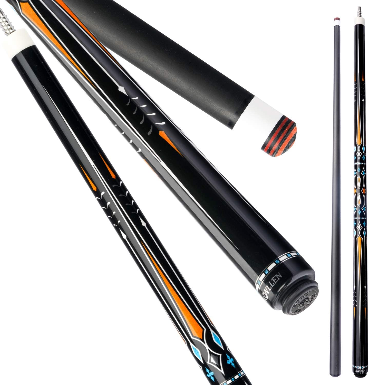 KONLLEN 3 Cushion Carom Cue Professional Carbon Fiber Pool Cue Stick Low Deflection 56-inch Radial Pin Joint Inlaid Ring with 12mm Tip for Adults