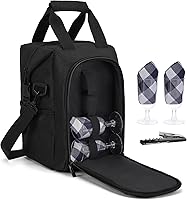 Vista 11 de ALLCAMP - Bolsa de vino con compartimento refrigerador, juego de picnic que lleva dos juegos de vajilla