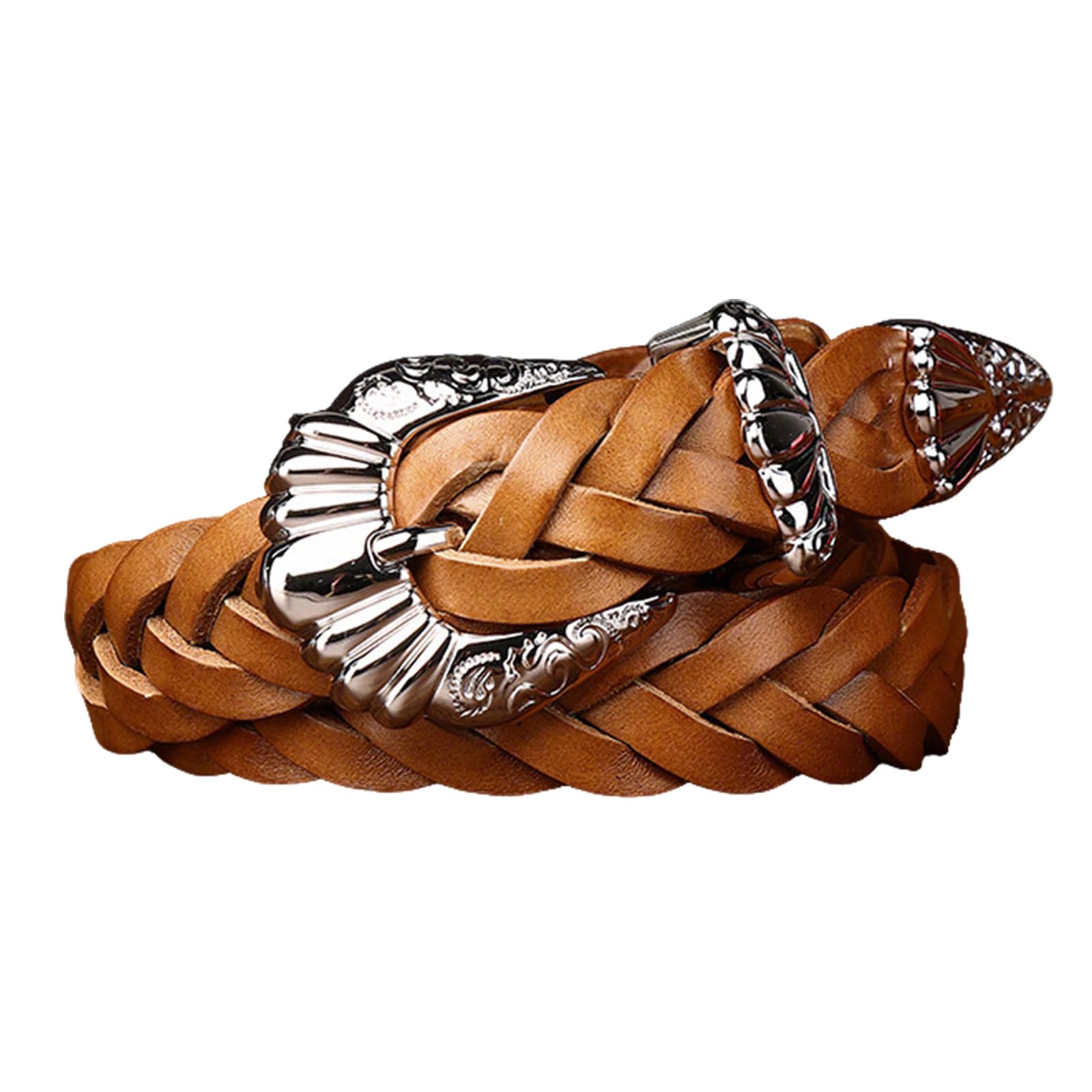 Cinturones Hombre Cuero, Cinturón Trenzado Hombre Mujer, Hebilla Western Vintage, Cinturón Casual De Cuero Genuino para Jeans, Pantalones, Falda,Regalos, 2.4 Cm