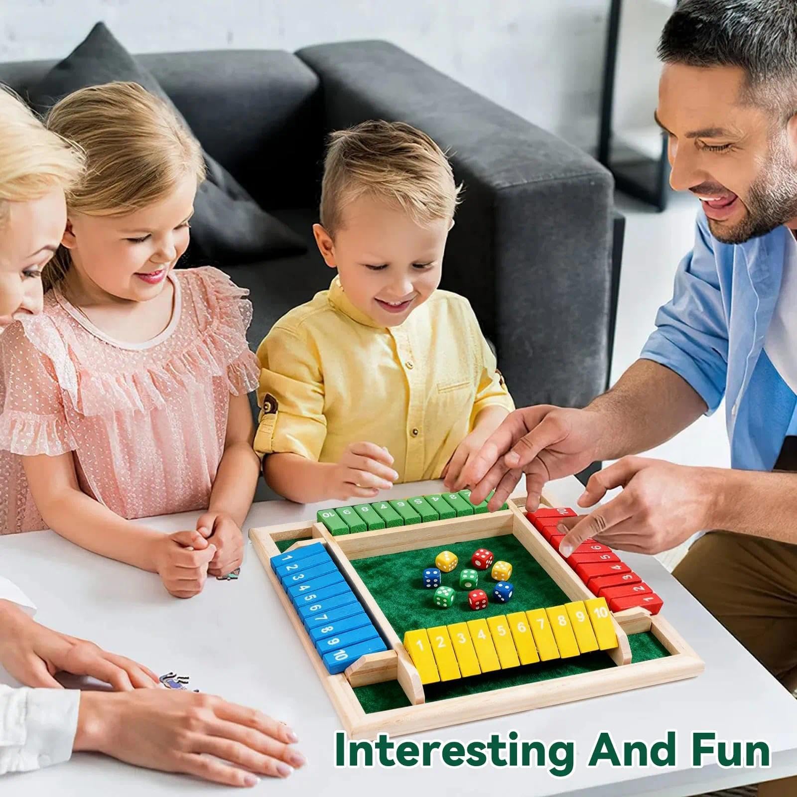 Shut the Box Gra drewniana dla 4 graczy, gra w kostkę 8 kostek, Shut the Box, 4 graczy, gra w kości dla dorosłych i dzieci, rodzinna gra matematyczna do złożenia