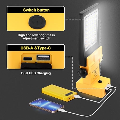 Miniatura 3 de Luces de trabajo LED inalámbricas para batería Dewalt de 18 V20 V, luces de inundación de 27 W y 2700 lúmenes, luz de trabajo debajo del capó con