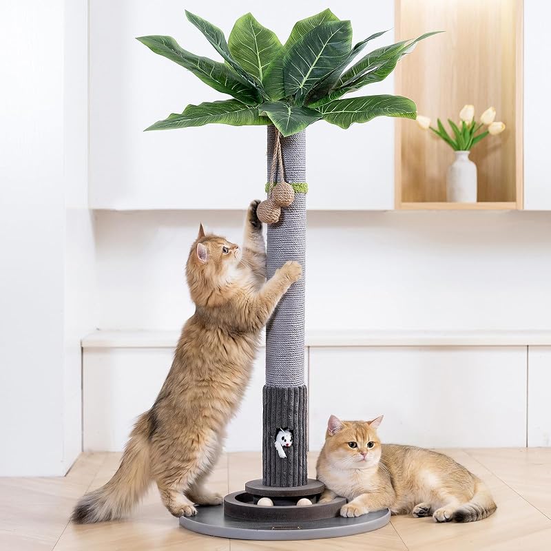 Arranhador para Gatos com Árvore de Palma, Sisal Natural e Brinquedos Interativos Woochpet C016-WOODEN – 88,9 cm