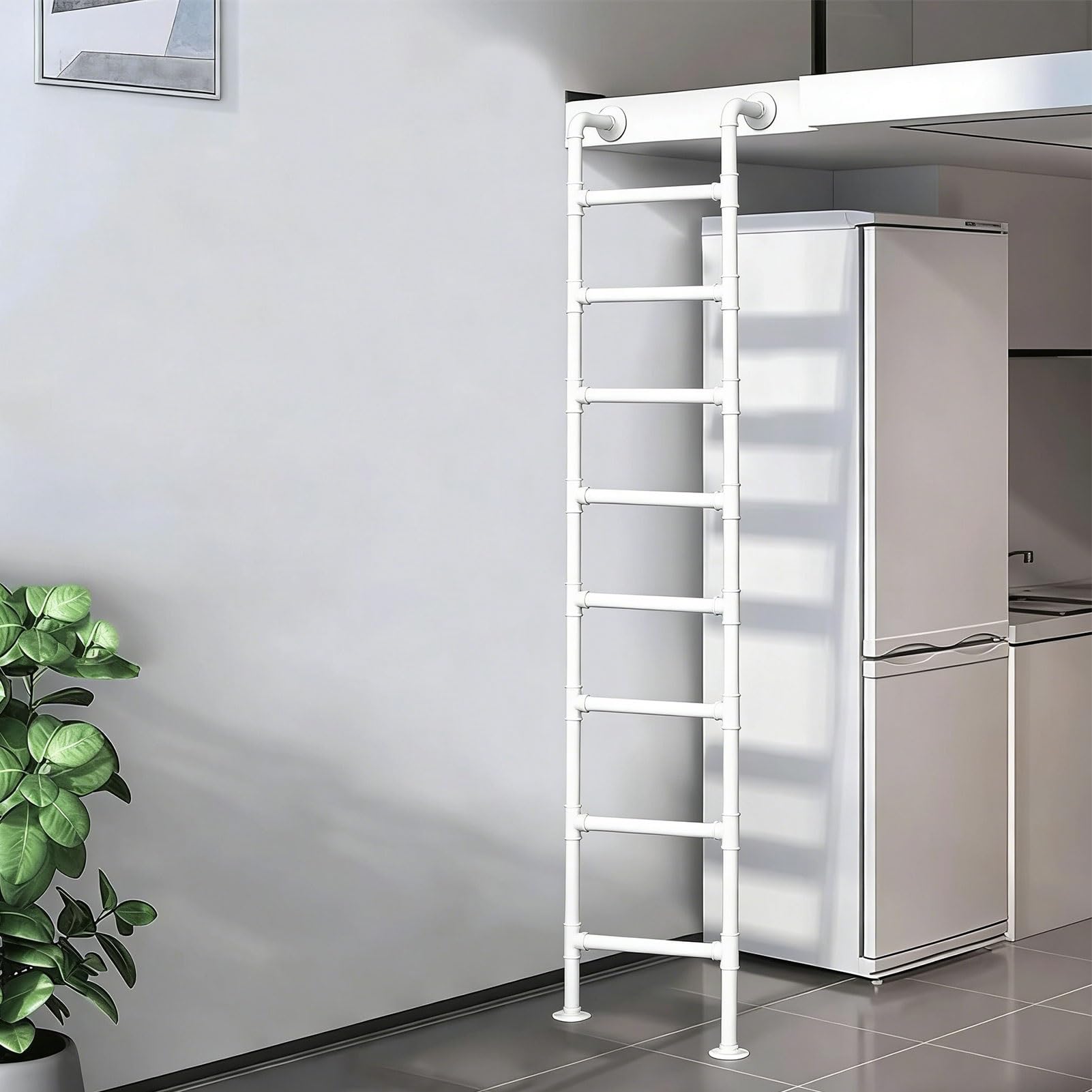 Échelle de grenier murale haut de gamme en métal blanc épuré pour intérieur de 110 cm