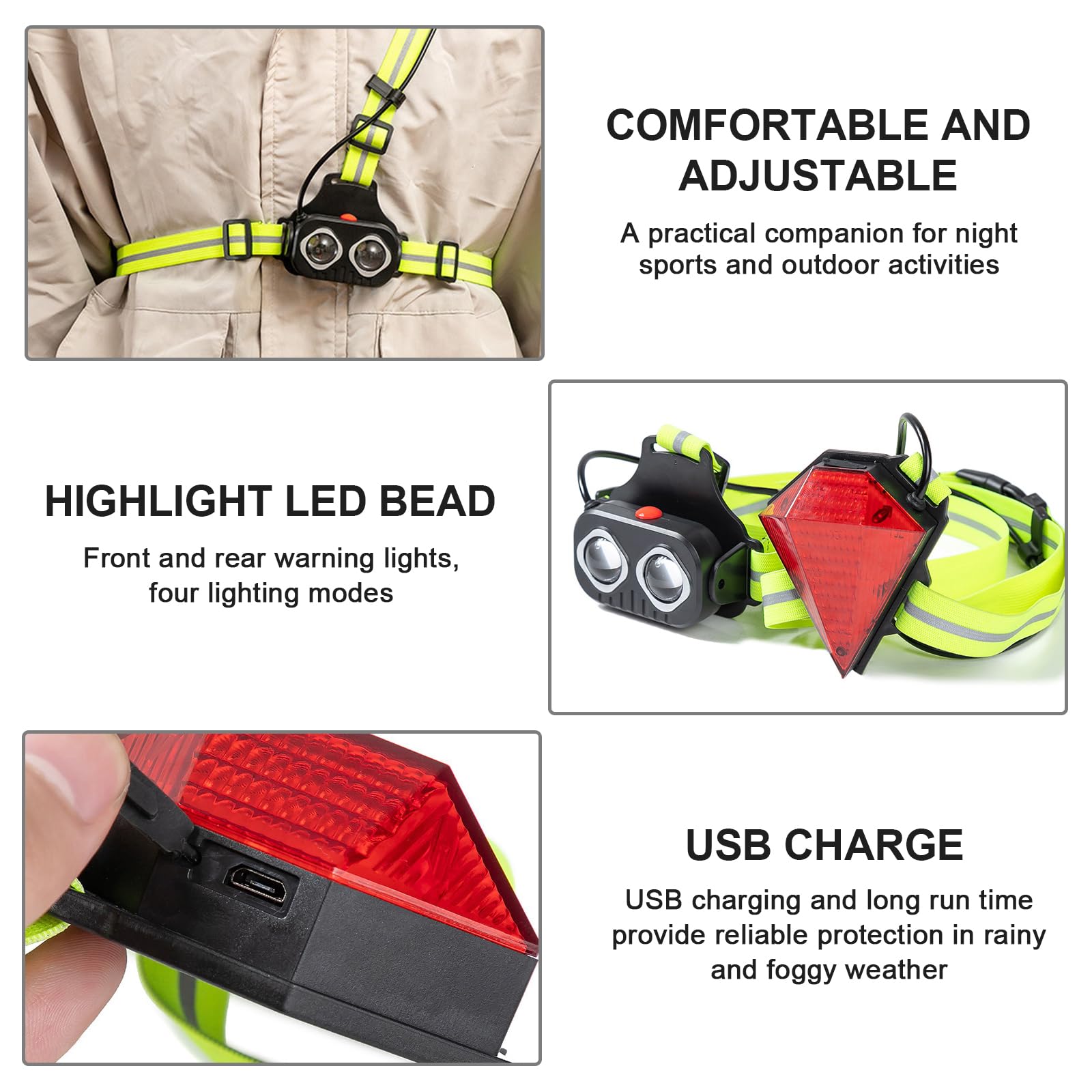 Lampe de Course avec Lumière Arrière, Lampe de Course 350 Lumens avec Bande Réfléchissante, Lampe Frontale USB Rechargeable, 2 Modes de Lumière pour Jogging, Ceinture Ajustable pour Course, Randonnée Lampe de Course avec Lumière Arrière, Lampe de Course 350 Lumens avec Bande Réfléchissante, Lampe Frontale USB Rechargeable, 2 Modes de Lumière pour Jogging, Ceinture Ajustable pour Course, Randonnée