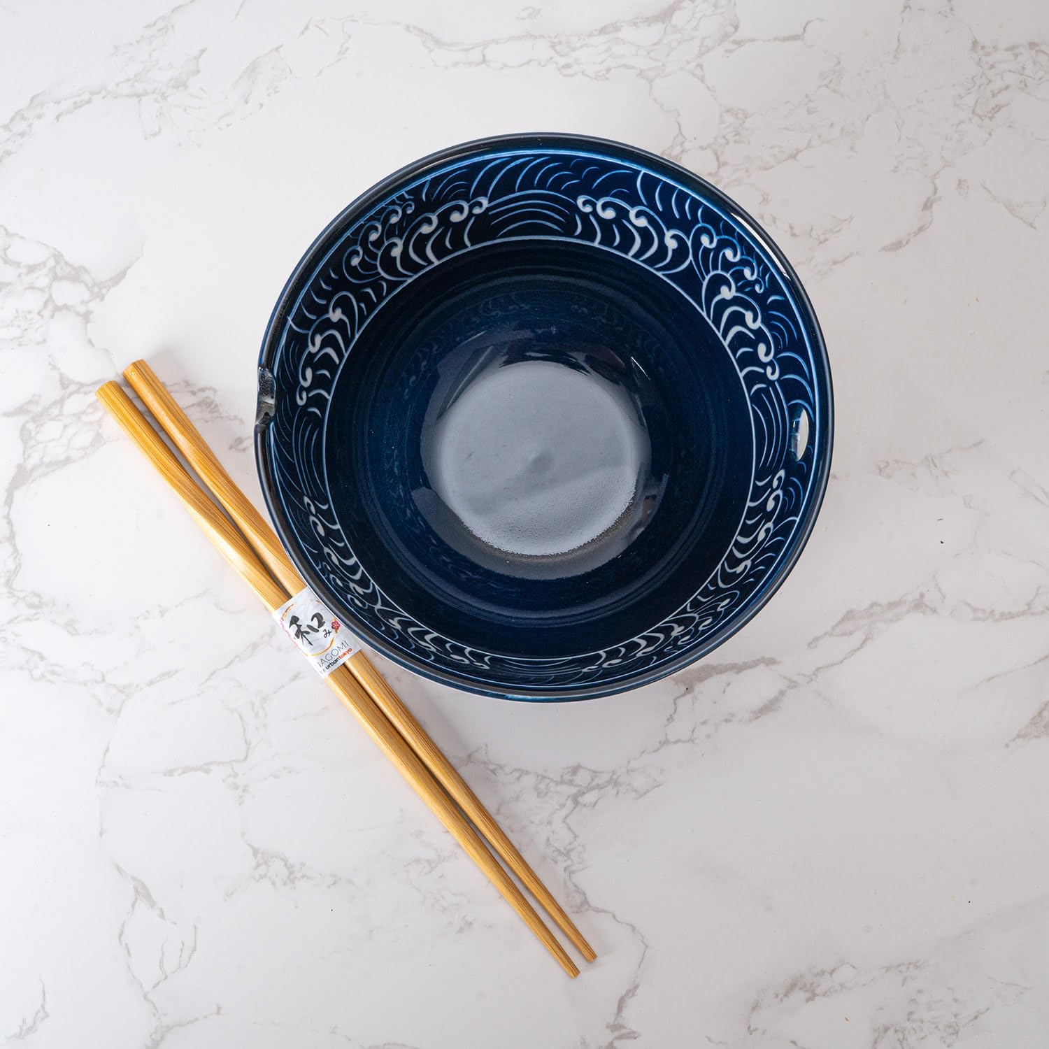Urban Tokyo Porcelain Japanese Motif Design Ramen Udon Noodle Rice Bowl With Chopsticks 20 fl oz 6 inch Diameter Bowl Sets Color Box Packaging (Nami Waves) image 4