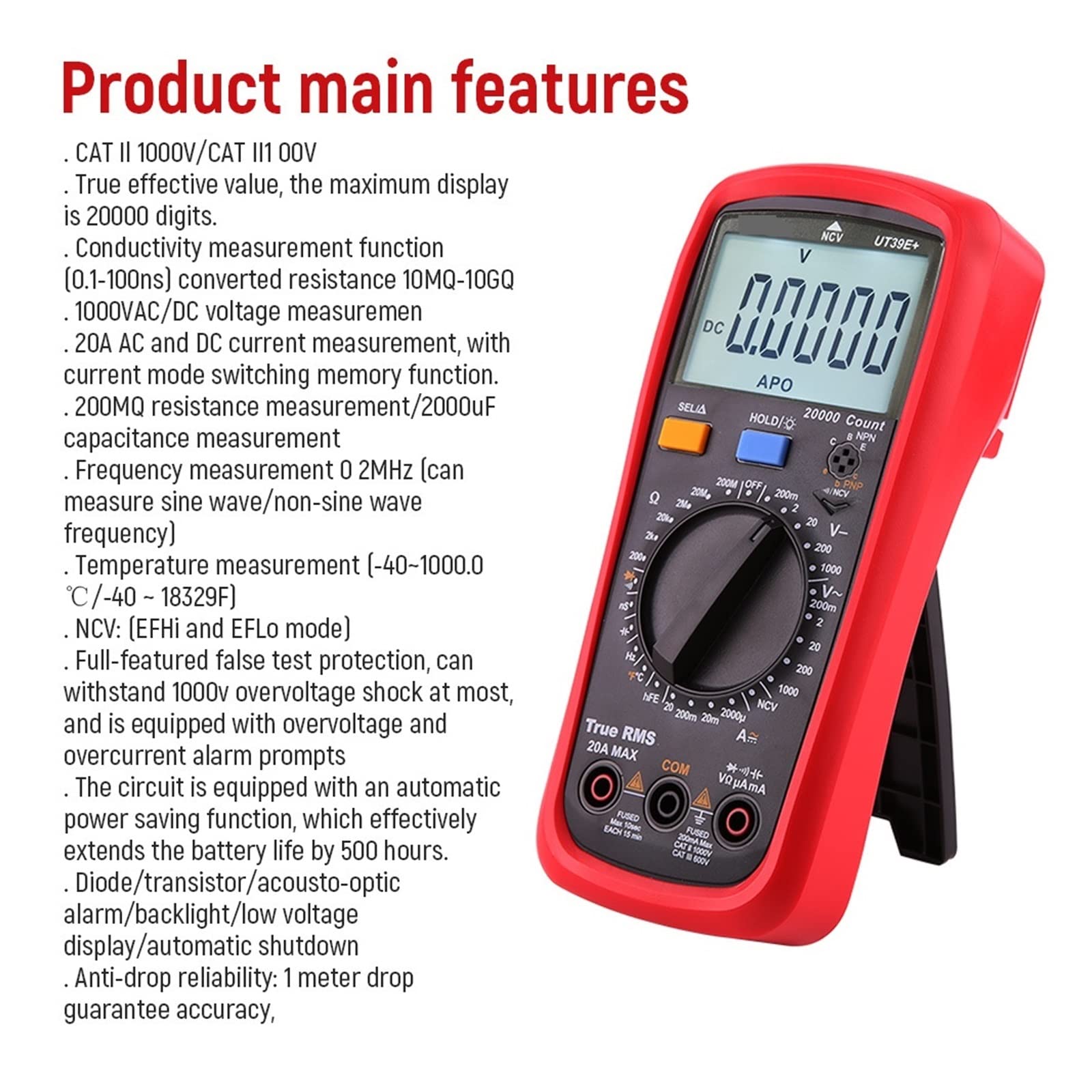 Multimètre numérique Intelligent Rechargeable Multimètre numérique AC Compteur portatif Compteur de Mesure de capacité 1000V Haute précision