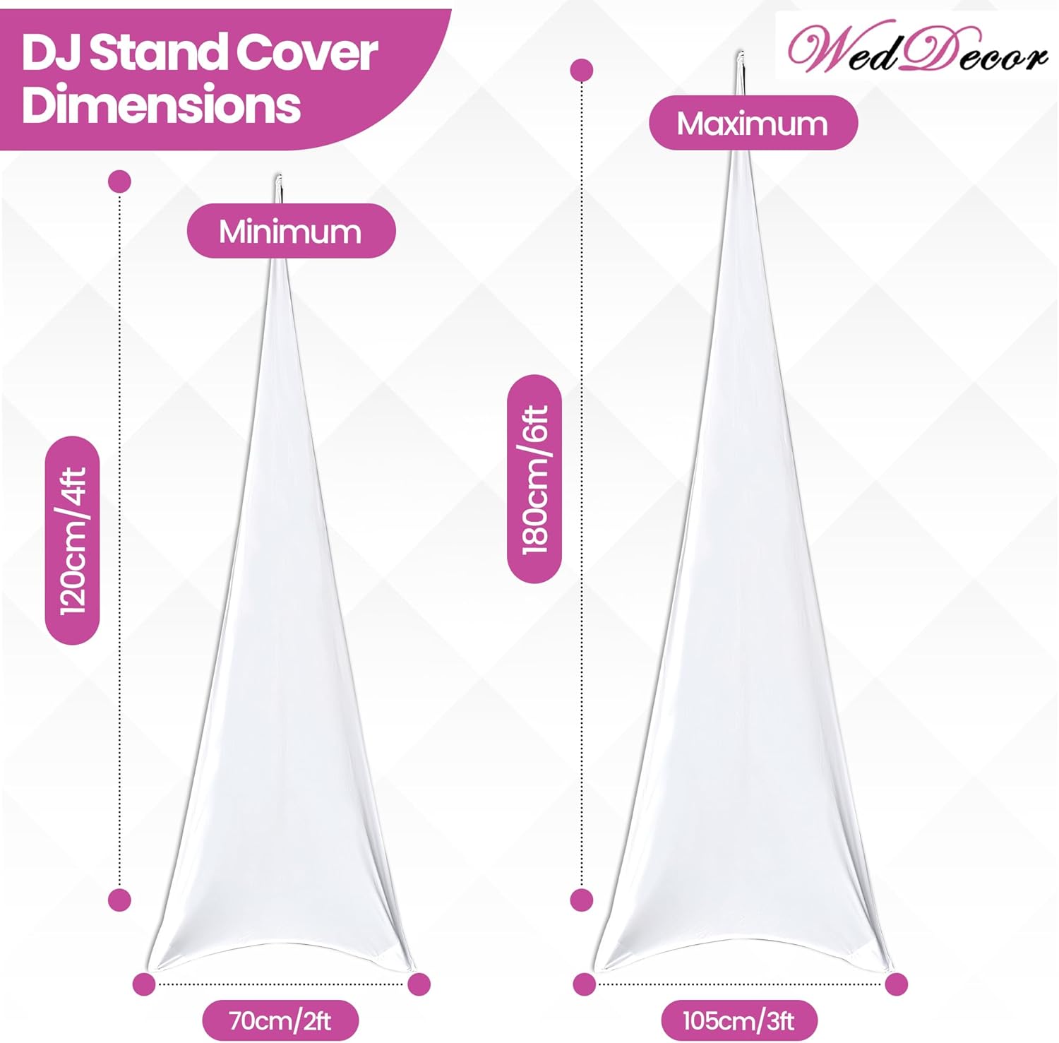 WedDecor White Single Sided Stretchable Tripod DJ Speaker Stand Cover for Weddings, Banquets, Birthdays, Reception, Parties, Special Events, Washable, 1pc