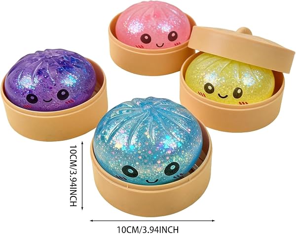 Squishy Dumpling, Glitter Squishy Dumpling Mystery, Glitter Rainbow Dumplings Squishiest with Face, Stress & Anxiety Relief Toys Giant Relief Sensory Ball Soft Squeeze Sensory Toys (Randon1pc) - 3