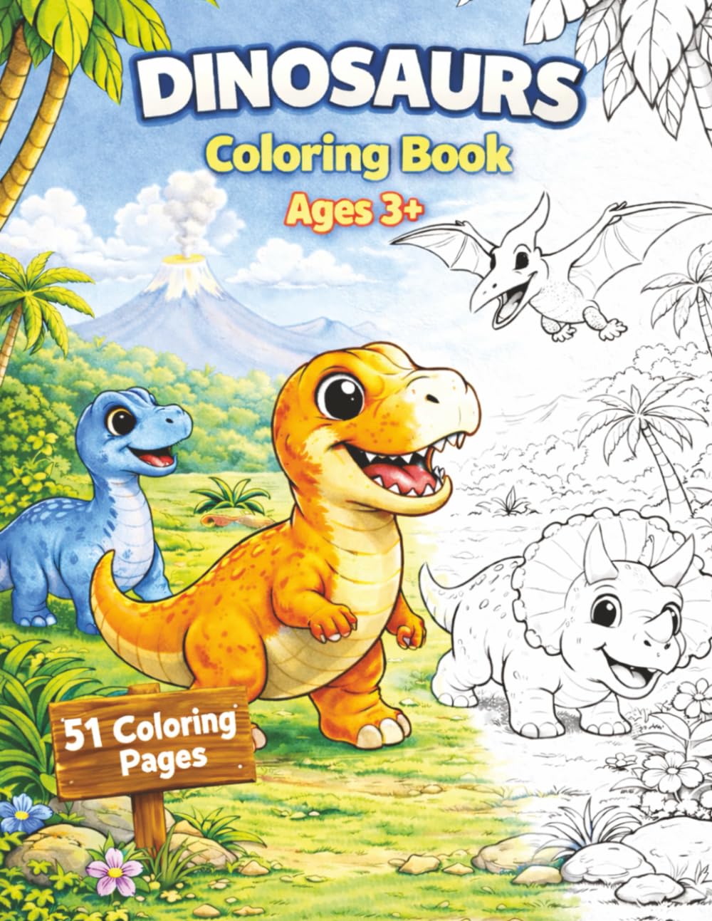Dinosaurs Coloring Book for Kids: Fun & Easy Dinosaur Coloring Pages for Kids Ages 3+