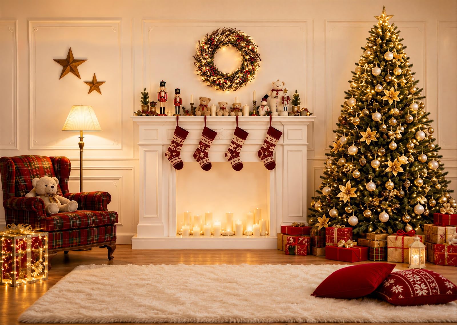 8x8FT Dunkle Bibliothek Weihnachtskamin Hintergrund