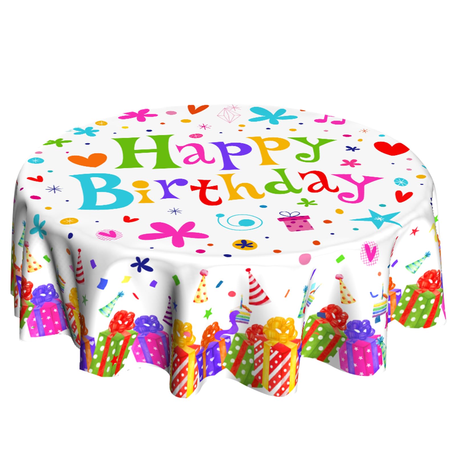 Happy Birthday Tablecloth Round 60 inch Birthday Table Cloth Colorful Balloon Tablecloths for Picnic Dinner Decor Gifts for Woman Girl Boy