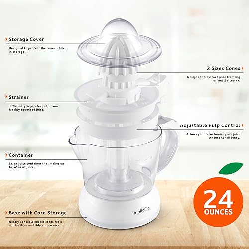 Miniatura 5 de Exprimidor eléctrico de cítricos, exprimidor de naranjas compacto que ahorra espacio, 24 onzas, control de pulpa ajustable, para naranjas, pomelos,